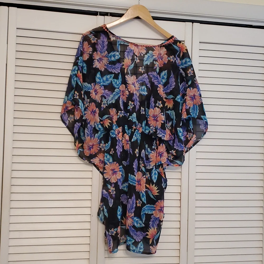 Miken Swim Floral Tropical Swim Cover-Up Kimono, Size XL